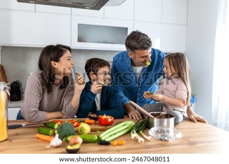 Similar – Foto Bild Junge glückliche Familie beim Frühstück