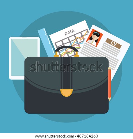 Business suitcase with paperwork portfolio concept. Vector illustration
