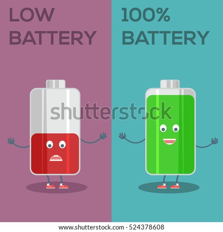 Low battery and full battery cartoon characters