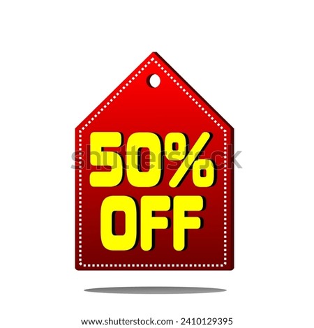 50% OFF Floating simple triangular head red price tag for business and sales promotions.