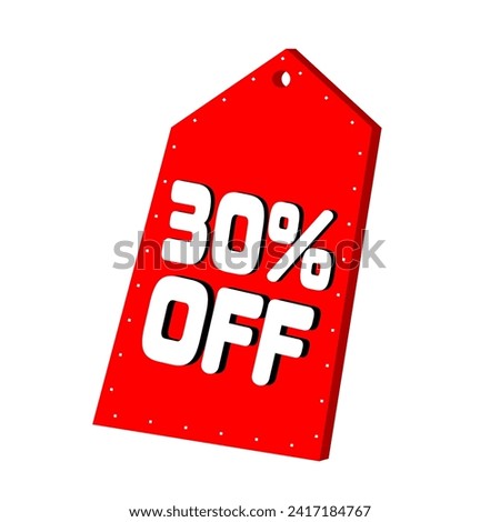 30% off red triangular top skewed price tag for business and sales.