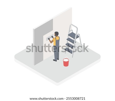 Similar – Image, Stock Photo Plasterer renovating indoor walls and ceilings.