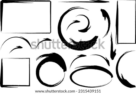 Basic black line doodle empty frame on transparent background. Circle Oval and Square. Single double and triple. Vector illustration.