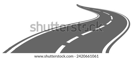 Winding road. Journey traffic curved highway. Road to horizon in perspective. Winding asphalt empty line isolated vector concept