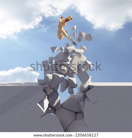 Man breaks out from a concrete building . Breaking free and mindset concept . This is a 3d render illustration .  Stock foto © 