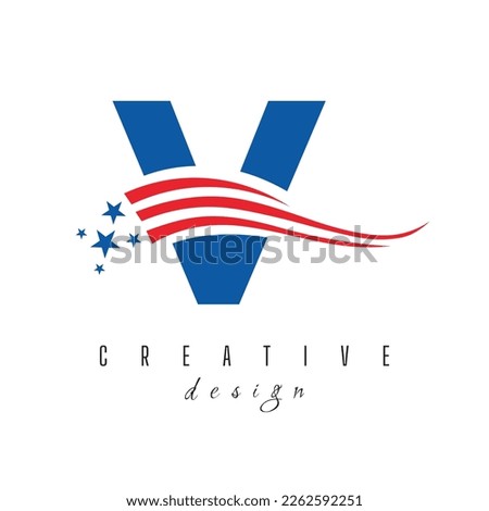 Letter V American Logo for Business, Corporate and Company Sign. USA American Logo on Letter V Vector Template