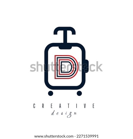 Letter D with Suitcase Bag and Air Plane for Travel and Trip Agent Business Logo Idea. Recreation, Voyage, Vacation, Transport Service Company Logo