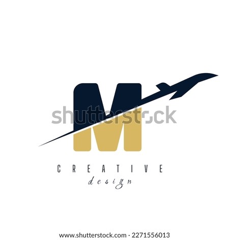 letter M with plane logo vector template. logo for travel label, tourism, journey posters, airways identity, and tech transportation