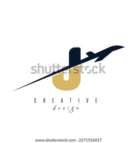 letter J with plane logo vector template. logo for travel label, tourism, journey posters, airways identity, and tech transportation