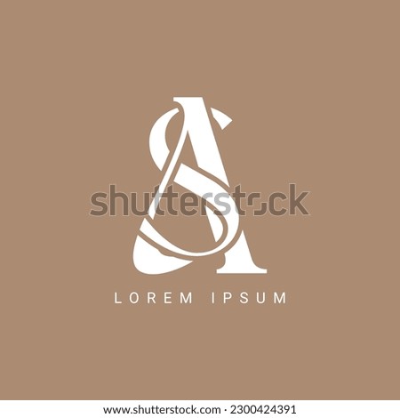 AS SA Artistic Letter Logo Design with Creative Serif Font in Black and White Colors Vector Illustration