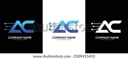 Letter AC or CA brand tech logo identity with line style minimal logo template