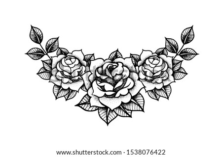 Tattoo Roses flower. Tattoo, mystic symbol. Boho print, poster, t-shirt. textiles. Vector illustration art. Vintage engraving. Vintage style. Traditional art tattoos. Blackwork. Isolated vector Rose