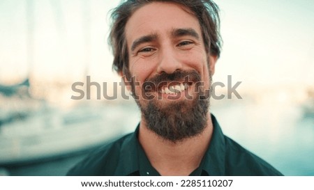 Similar – Image, Stock Photo Frontal portrait of an old woman smiling to camera using glasses and a cap for the cold and winter.. Aging well and healthy concept, family grandmother image. Active third age concept