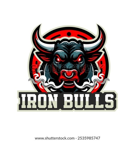 angry bull head logo vector, red background