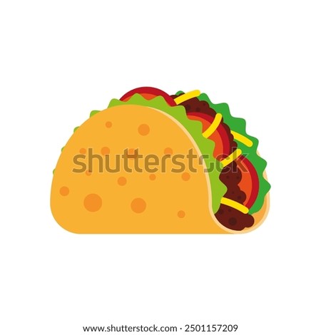 taco with tortilla shell mexican lunch, flat vector illustration, mexican food tacos