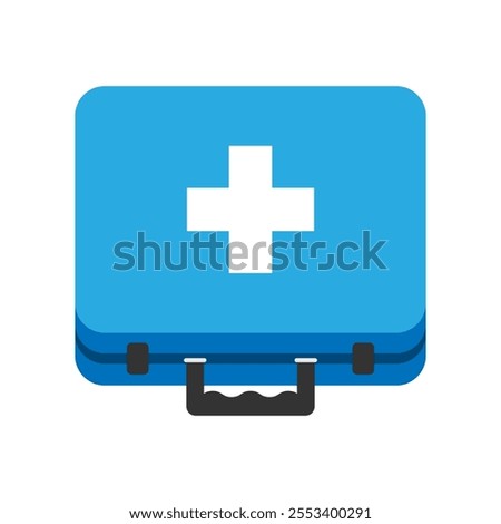 first aid kit, case with medical emblem, box for medications, suitcase with tools for first aid, flat vector illustration