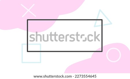 transparent white abstract background for presentations, template, with baby pink cloud, blue shape on square and triangle, white shape on circle and x cross, and a text box in middle