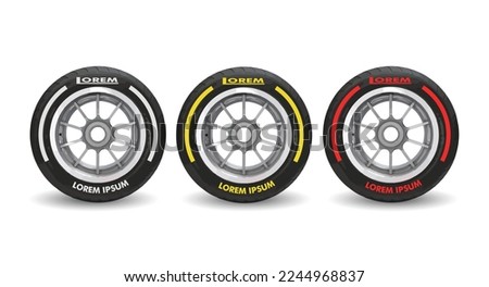 set collection black wheel red yellow white line compounds type soft tyre hard medium soft compound rubber logo symbol icon vector template strategy team principal isolated background