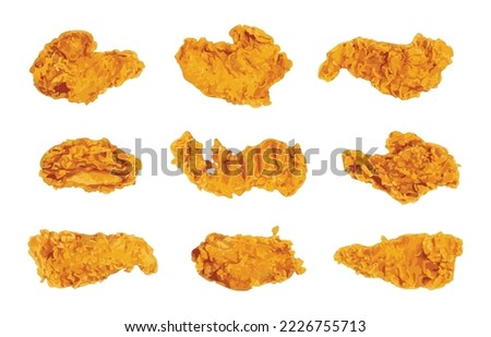 Chicken Strips Isolated, Breaded Nuggets, Crispy Fry Chicken Meat, American Deep Fried Crunchy Fillet Pieces
