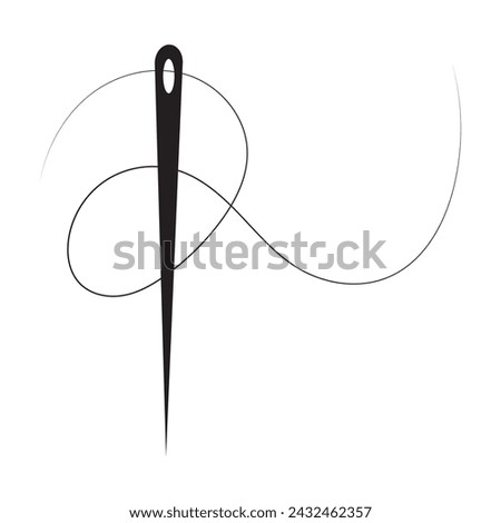  Needle and thread silhouette icon vector illustration. Tailor logo with needle symbol and curvy thread isolated on white background. Tailor sign template, sewing instrument design, fashion icon vecto