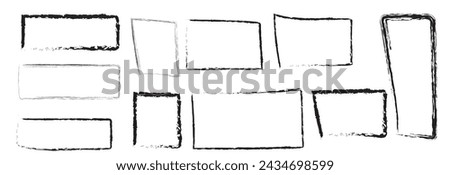 Hand drawn doodle grunge square highlights. Charcoal pen rectangle borders. Marker scratch scribble scrawl frames. Freehand painted angular note. Vector file illustration . EPS 10