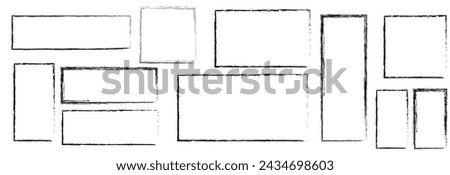 Hand drawn doodle grunge square highlights. Charcoal pen rectangle borders. Marker scratch scribble scrawl frames. Freehand painted angular note. Vector file illustration . EPS 10