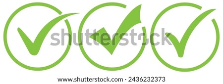 Green check mark icon set isolated on white background. circle tick approved symbol. vector Illustration. EPS 10