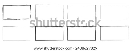 Grunge square and rectangle frames. Ink empty black boxes set. Rectangle borders collections. Rubber square stamp imprint.  isolated on white background. Vector illustration. EPS 10