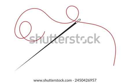 Sewing needle with a long red thread. Vector needle and red thread icon on a white background. Vector illustration. EPS 10