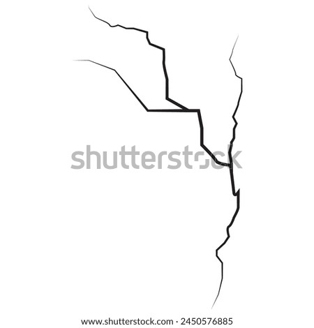 Ground split fracture line. Wall crack black silhouettes, earthquake effect. Fissure top view, surface damage and holes racy vector elements. fractures top view isolated on white background