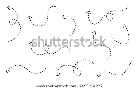 Clean dot style hand drawn doodle arrows set. Clean dot arrows style doodle set hand drawn. Curve Dotted line, preliminary. isolated on white background vector collection