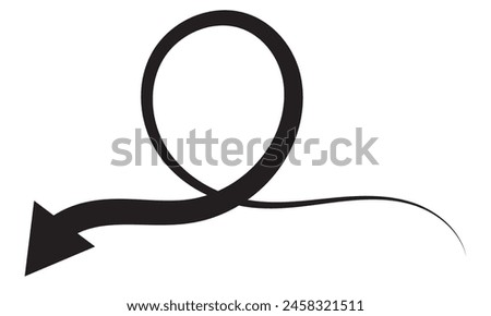 Sharp curved arrow icon. Black rounded arrow. Direction pointer pointing down.  Isolated on White Background. Collection of pointers. Vector illustration.