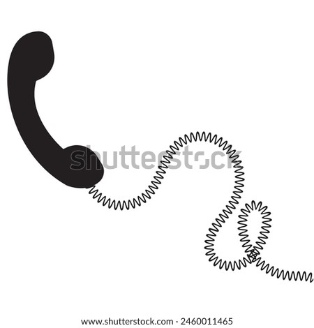 Telephone receiver with a cord. Phone handset with extension cord. Black silhouette isolated on a white background. Vector illustration. EPS 10
