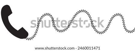 Telephone receiver with a cord. Phone handset with extension cord. Black silhouette isolated on a white background. Vector illustration. EPS 10