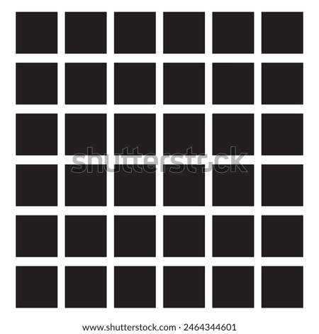 Black fill, no stroke. Square divided in 36 parts, into ninths. 6x6 grid. Isolated png illustration, white background. Asset for overlay, montage, collage, presentation. Business concept. EPS 10 