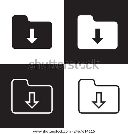 Download folder icon, file document import icon sign with arrow down - save folder file icon button. isolated on white and black background. Vector illustration . EPS 10