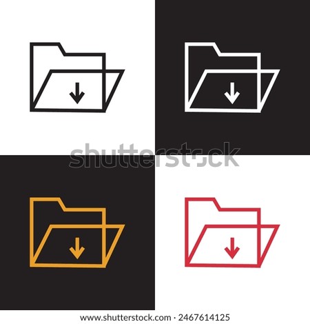 Download folder icon, file document import icon sign with arrow down - save folder file icon button. isolated on white and black background. Vector illustration . EPS 10