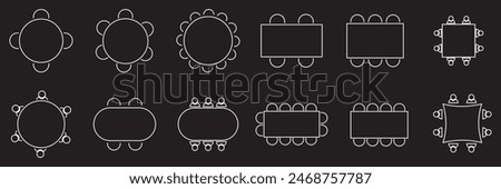 Table Seating Arrangement Icons for an Event - Clipart Outline.  isolated on white and black background. Vector illustration . EPS 10 