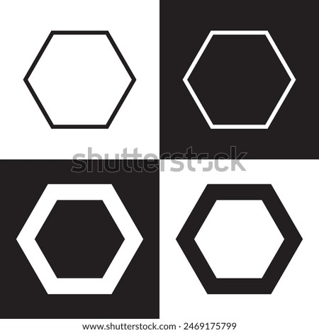 Hexagon vector icon.  Outline Filled Vector Sign . . isolated transparent . arrows . data exchange . digitization . technology . black and white outline and filled version . EPS 10 .