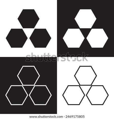 Hexagon vector icon.  Outline Filled Vector Sign . . isolated transparent . arrows . data exchange . digitization . technology . black and white outline and filled version . EPS 10 .