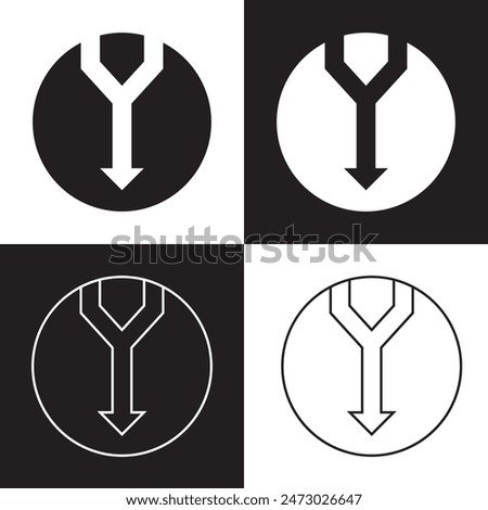 Two arrow merging icon. Clipart image isolated on white and black background. EPS 10