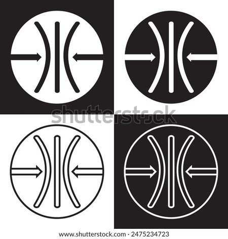 Compress icon set. pressure suspension bounce vector symbol. push shrink sign. flexible elastic symbol. reduce shock icon in black filled and outlined.  isolated on white and black background. EPS 10.