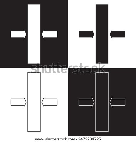 Compress icon set. pressure suspension bounce vector symbol. push shrink sign. flexible elastic symbol. reduce shock icon in black filled and outlined.  isolated on white and black background. EPS 10.