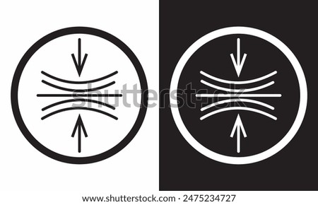 Compress icon set. pressure suspension bounce vector symbol. push shrink sign. flexible elastic symbol. reduce shock icon in black filled and outlined.  isolated on white and black background. EPS 10.