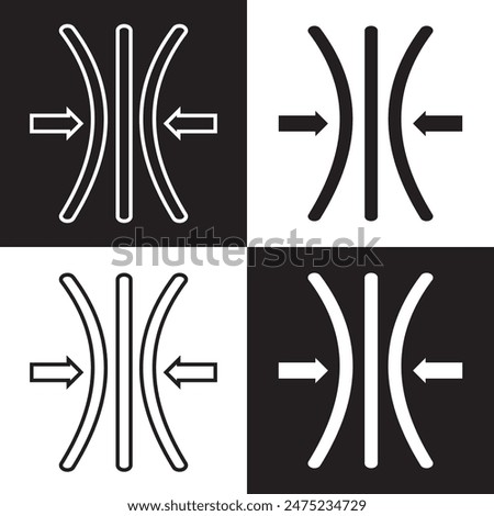 Compress icon set. pressure suspension bounce vector symbol. push shrink sign. flexible elastic symbol. reduce shock icon in black filled and outlined.  isolated on white and black background. EPS 10.