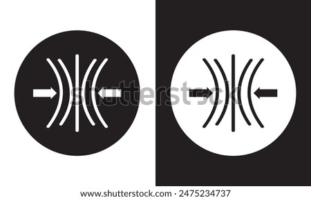 Compress icon set. pressure suspension bounce vector symbol. push shrink sign. flexible elastic symbol. reduce shock icon in black filled and outlined.  isolated on white and black background. EPS 10.