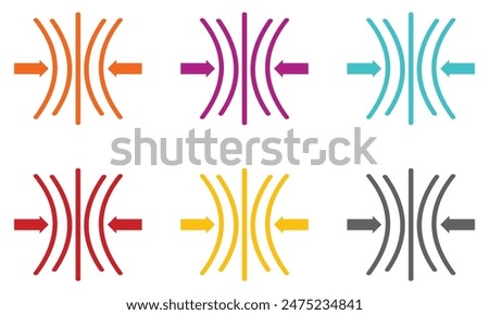 Compress icon set. pressure suspension bounce vector symbol. push shrink sign. flexible elastic symbol. reduce shock icon. isolated on white and black background. EPS 10.