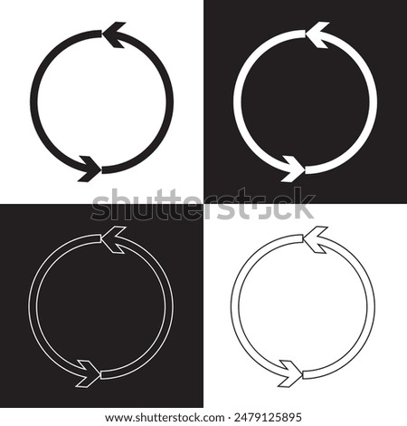 Two semicircular arrows. Following each other in a circle. Vector symbol. isolated on white and black background. EPS 10