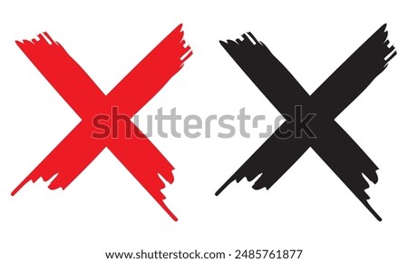 High quality red and black  X cross grungy illustration isolated.  Vector illustration .EPS 10