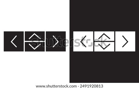 Arrow buttons icon set. Website slider navigation symbols. Next and previous rounded buttons for app. Web interface arrow buttons isolated on white and black background. Vector illustration. EPS 10